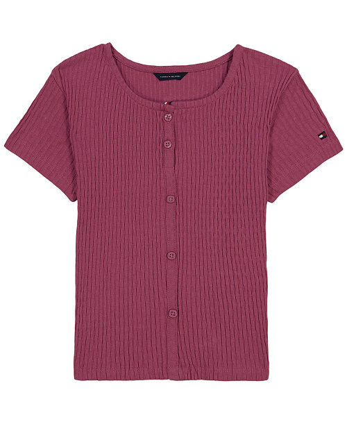 Girls' 7-16 Pointelle Rib Short-Sleeve Top