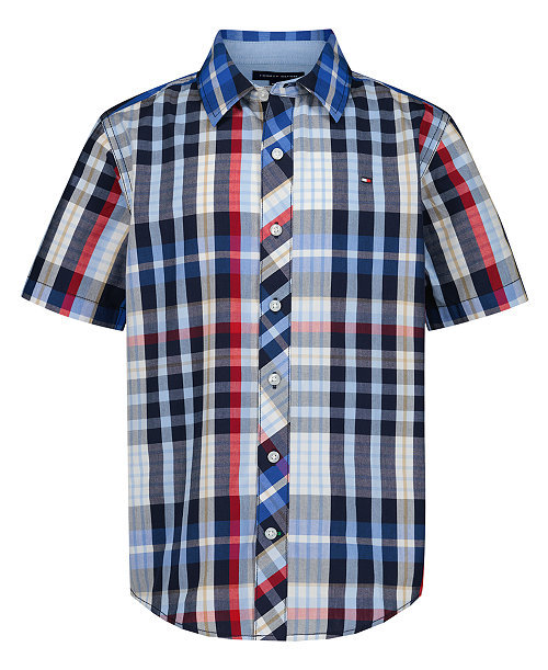 Boys' 8-20 Plaid Short-Sleeve Button-Front Shirt