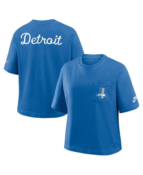Women's Blue Detroit Lions Rewind Pocket Boxy T-Shirt