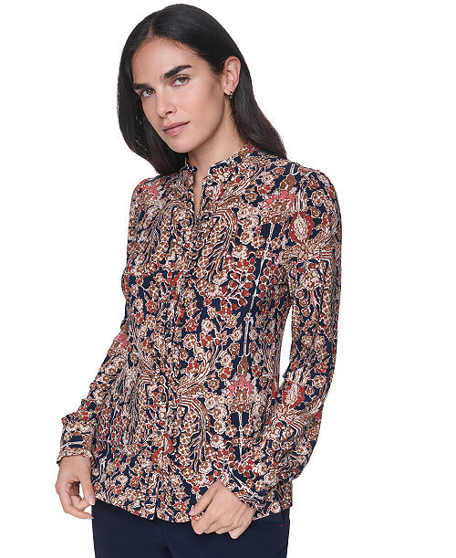 Women's Long Sleeve Mock Neck Button Front Blouse