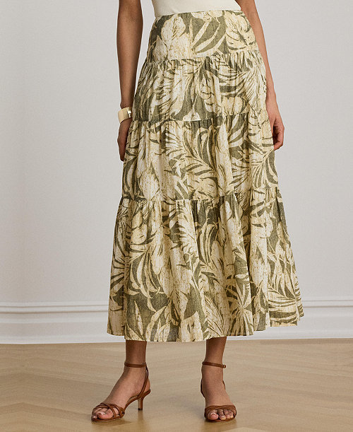 Women's Elasticized Waist Tiered A-Line Midi Skirt