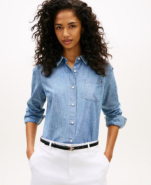 Women's Chambray Roll-Tab Long-Sleeve Shirt