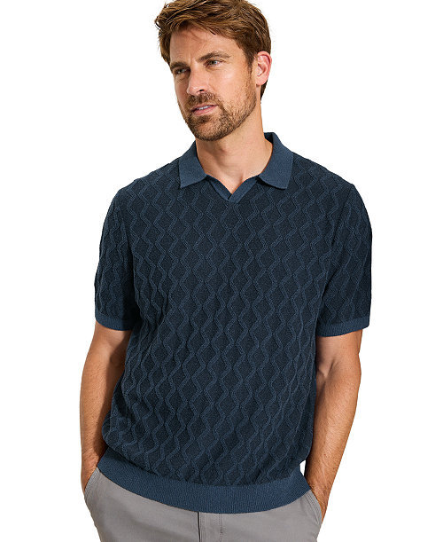 Men's Textured Johnny Collar Polo Shirt