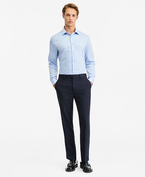 Men's Slim-Fit Wool-Blend Plaid Suit Pants