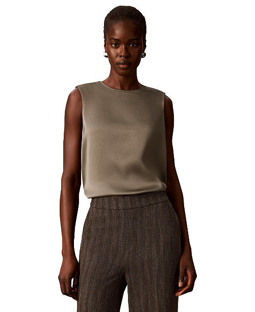 Women's Satin Crewneck Sleeveless Shell