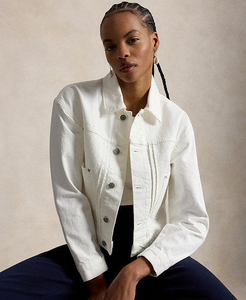 Women's Spread Collar Long-Sleeve Trucker Denim Jacket