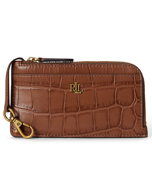 Embossed Leather L-Zip Card Case Wallet