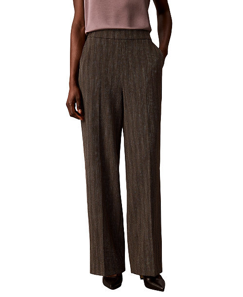 Women's Pull-On Wide-Leg Herringbone Pants