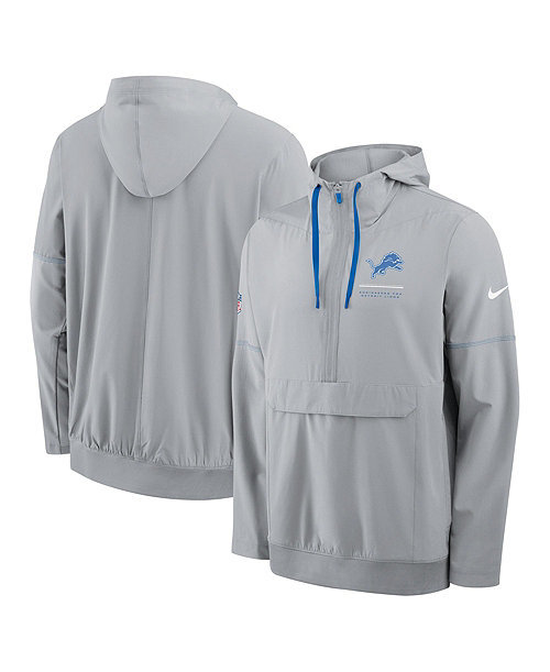 Men's Silver Detroit Lions Sideline Logo Glory Anorak Half-Zip Hoodie