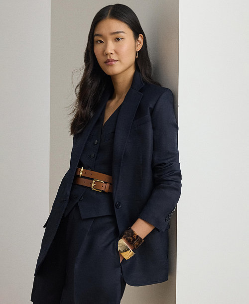 Women's Single Button Notch Lapel Twill Blazer