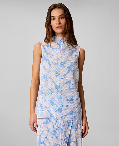 Women's Printed Plisse Mock Neck Sleeveless Top