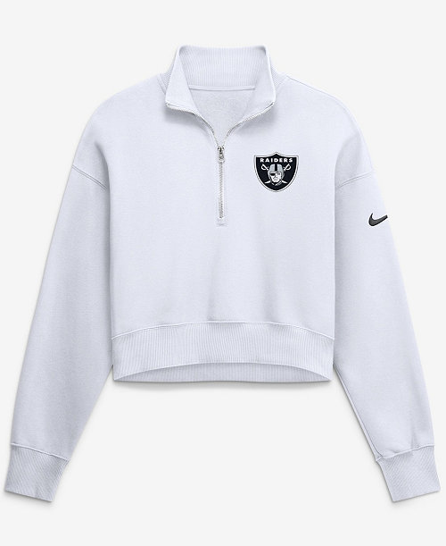 Women's White Las Vegas Raiders Oversized Phoenix Fleece Cropped Quarter-Zip Sweatshirt
