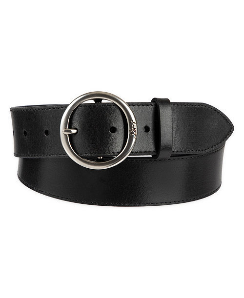 Women's Casual Suede and Leather Belt with Circular Center Bar Buckle