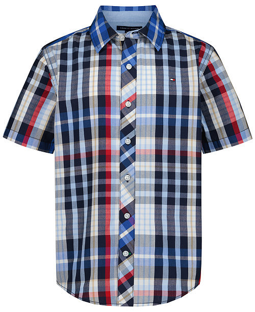 Boys' 2T-7 Plaid Short-Sleeve Button-Front Shirt