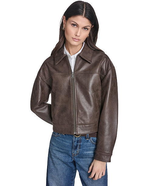 Women's Faux Suede Relaxed-Fit Zip-Front Jacket