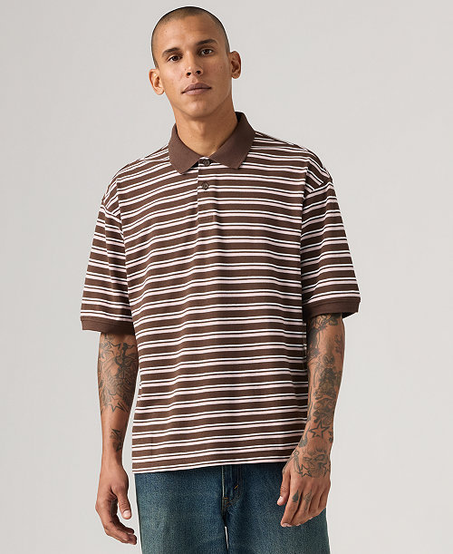Men's Boxy Striped Collared Polo Shirt