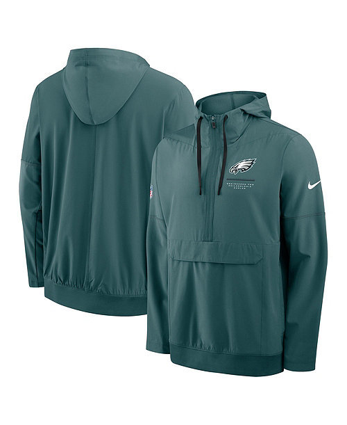 Men's Midnight Green Philadelphia Eagles Sideline Logo Glory Anorak Half-Zip Hoodie