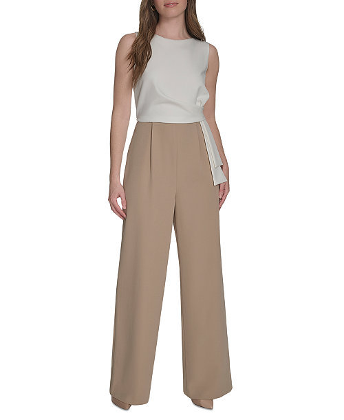 Women's Sleeveless Side Drape Two-Tone Jumpsuit