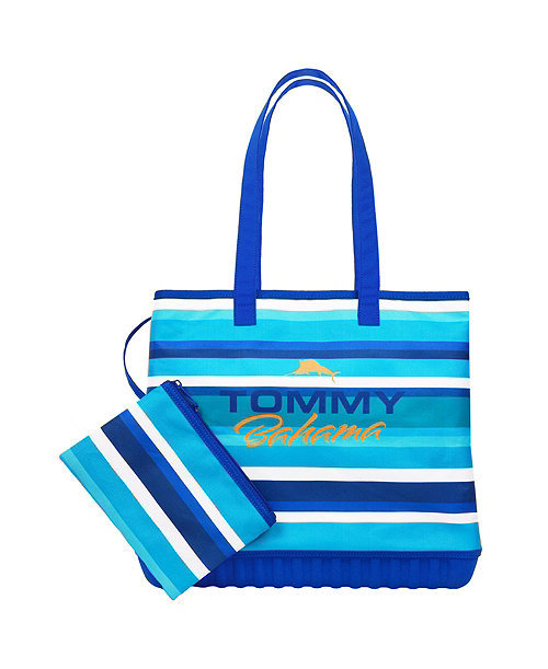 Water-Repellent Tote with Pouch – Ocean Stripe Print