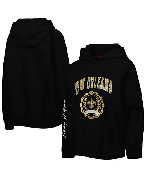Women's Black New Orleans Saints Becca Drop Shoulder Pullover Hoodie
