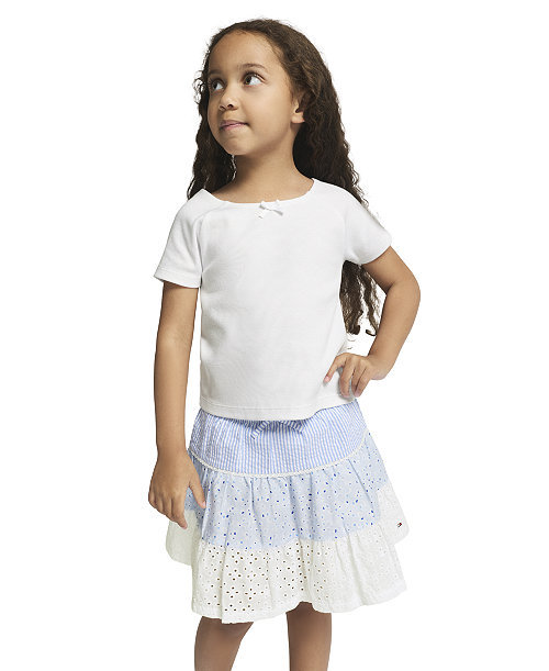 Girls' 2T-6X Ribbed T-Shirt & Seersucker Eyelet Skort, 2-Piece Set