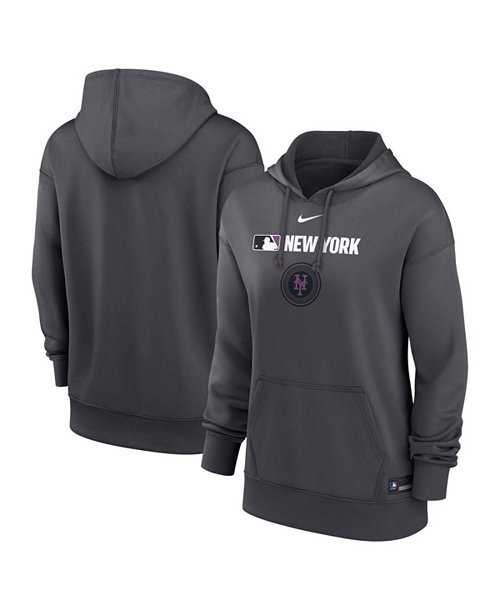 Women's Anthracite New York Mets Authentic Collection City Connect Performance Pullover Hoodie