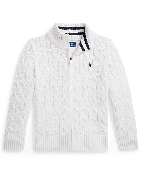 Boys 2-7 Cable-Knit Cotton Full-Zip Sweater