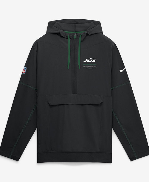 Men's Black New York Jets Sideline Logo Glory Anorak Half-Zip Hoodie