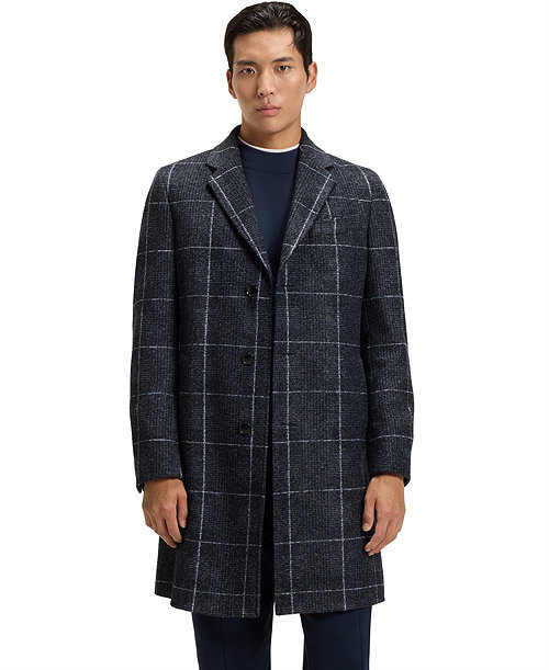 Men's Plain Check Slim-Fit Coat