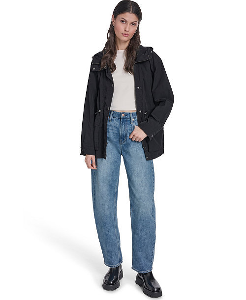 Women's Cinch-Waist Hooded Rain Anorak Jacket