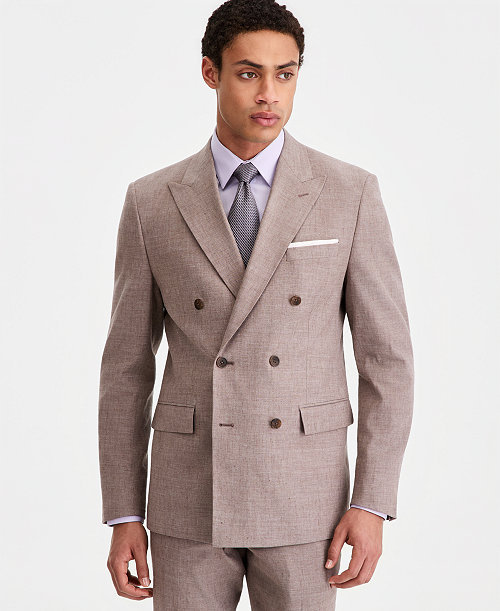 Men's Slim-Fit Double-Breasted Linen-Blend Suit Separates Jacket