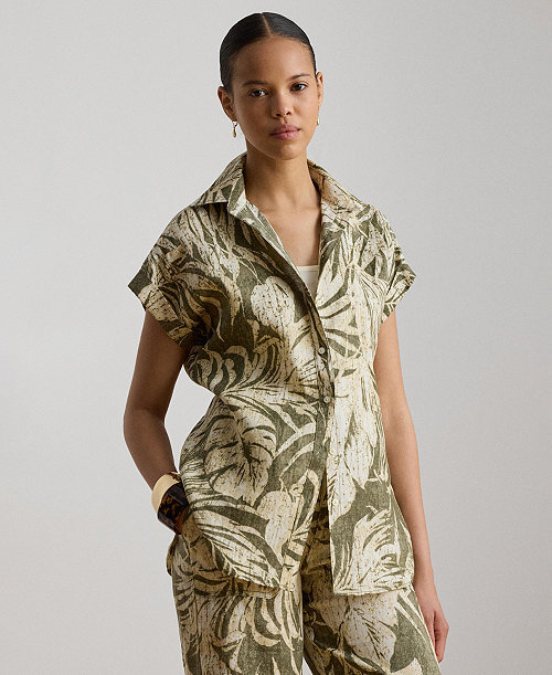 Lauren Ralph Lauren Women's Printed Point Collar Short-Sleeve Shirt