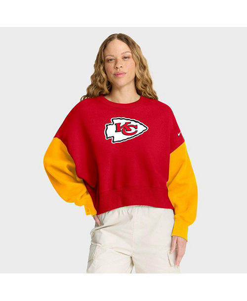 Women's Red Kansas City Chiefs Oversized Color Block Pullover Sweatshirt