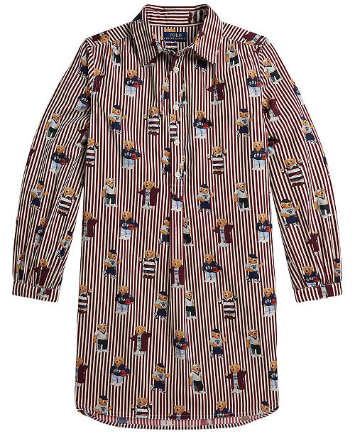 Girls' 7-16 Polo Bear Cotton Poplin Shirt Dress