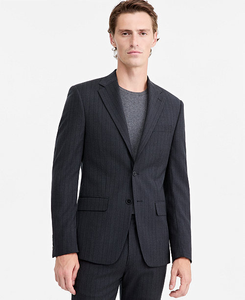 Mens Slim-Fit Wool-Blend Pinstripe Suit Jacket