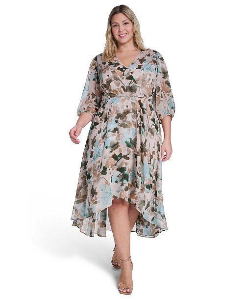 Plus Size Surplice V-Neck Midi Dress