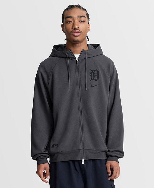 Men's Anthracite Detroit Tigers Authentic Collection Player Raglan Dri-FIT Full-Zip Hoodie