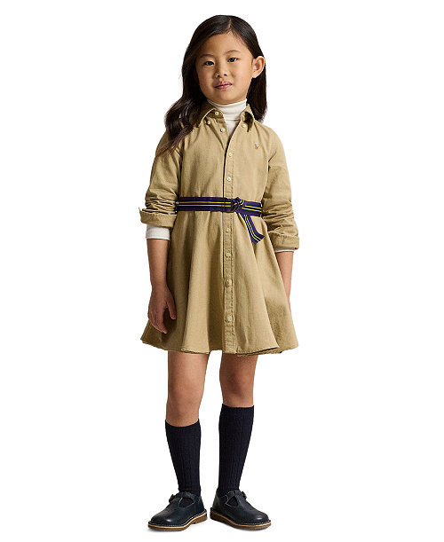 Girls' 2T-6X Belted Chino Cotton Shirt Dress with Belt