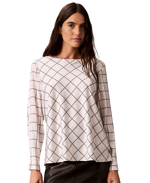 Women's Plaid Long-Sleeve Cowl-Back Blouse