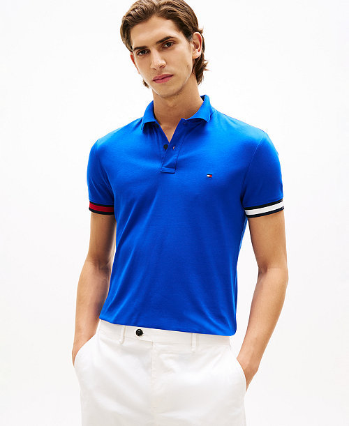 Men's Slim-Fit Smooth Touch Red, White, and Blue Cuff Polo Shirt