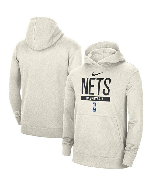 Men's Cream Brooklyn Nets 2022/23 Spotlight On-Court Practice Performance Pullover Hoodie