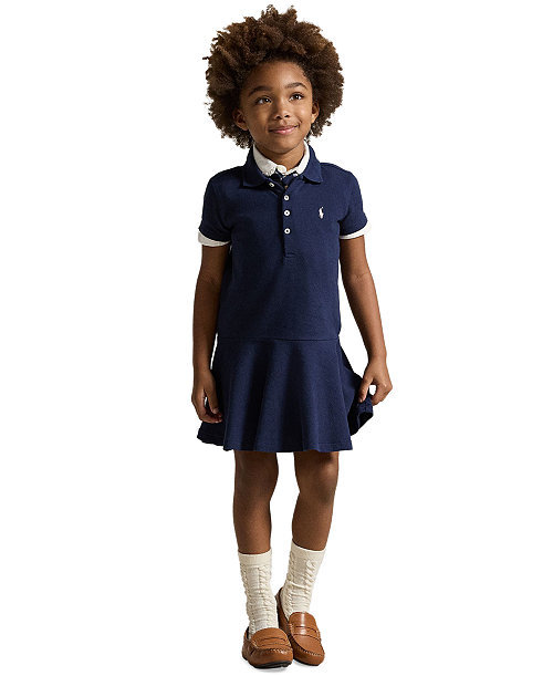 Girls' 2T-6X Cotton Mesh Stretch Short-Sleeve Polo Dress