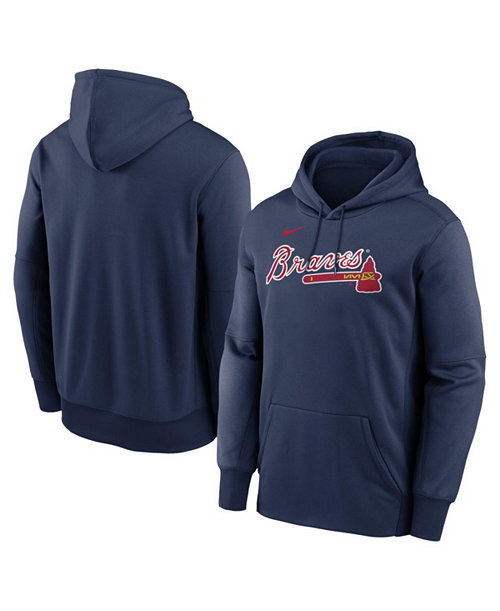 Men's Navy Atlanta Braves Primary Wordmark Therma Hoodie