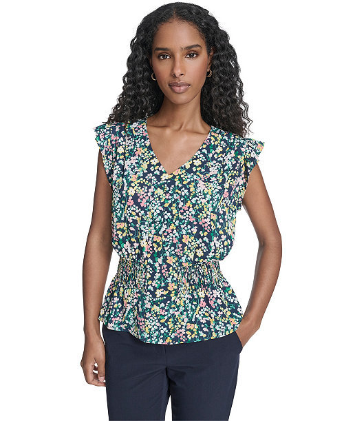 Women's Floral Smocked Peplum Top