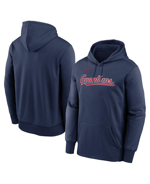 Men's Navy Cleveland Guardians Primary Wordmark Therma Hoodie