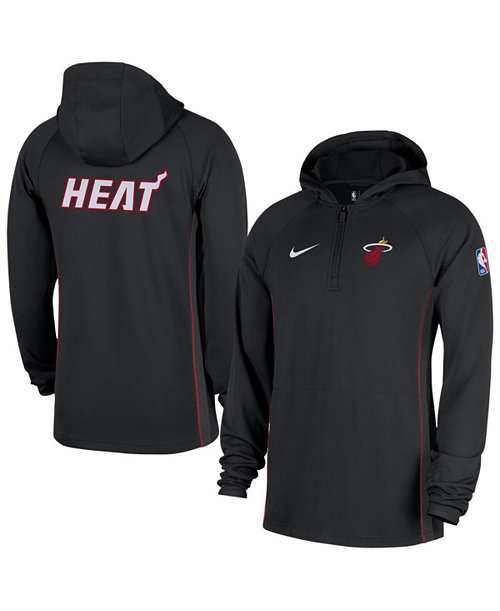 Men's Black Miami Heat Authentic On Court Zone Quarter-Zip Dri-FIT Hoodie Jacket