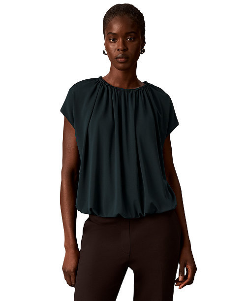 Women's Shirred Extended-Shoulder Short-Sleeve Blouse