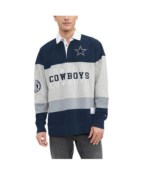 Men's Heather Gray, Navy Dallas Cowboys Connor Oversized Rugby Long Sleeve Polo Shirt