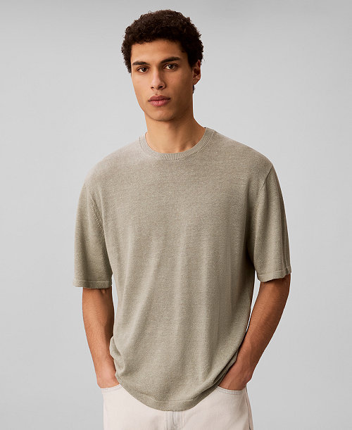 Men's Subtly Textured Linen Blend Short-Sleeve Sweater