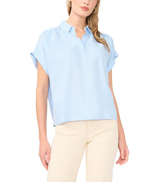 Women's Collared Neck Short-Sleeve Blouse